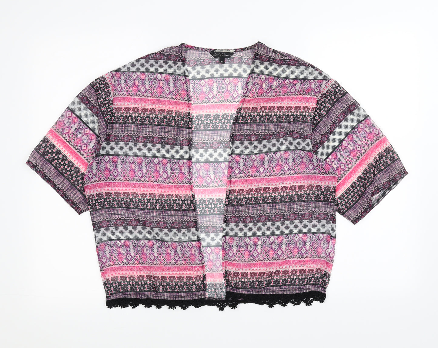 Candy Couture Girls Black Chevron  Kimono Blouse Size 12 Years  - see through