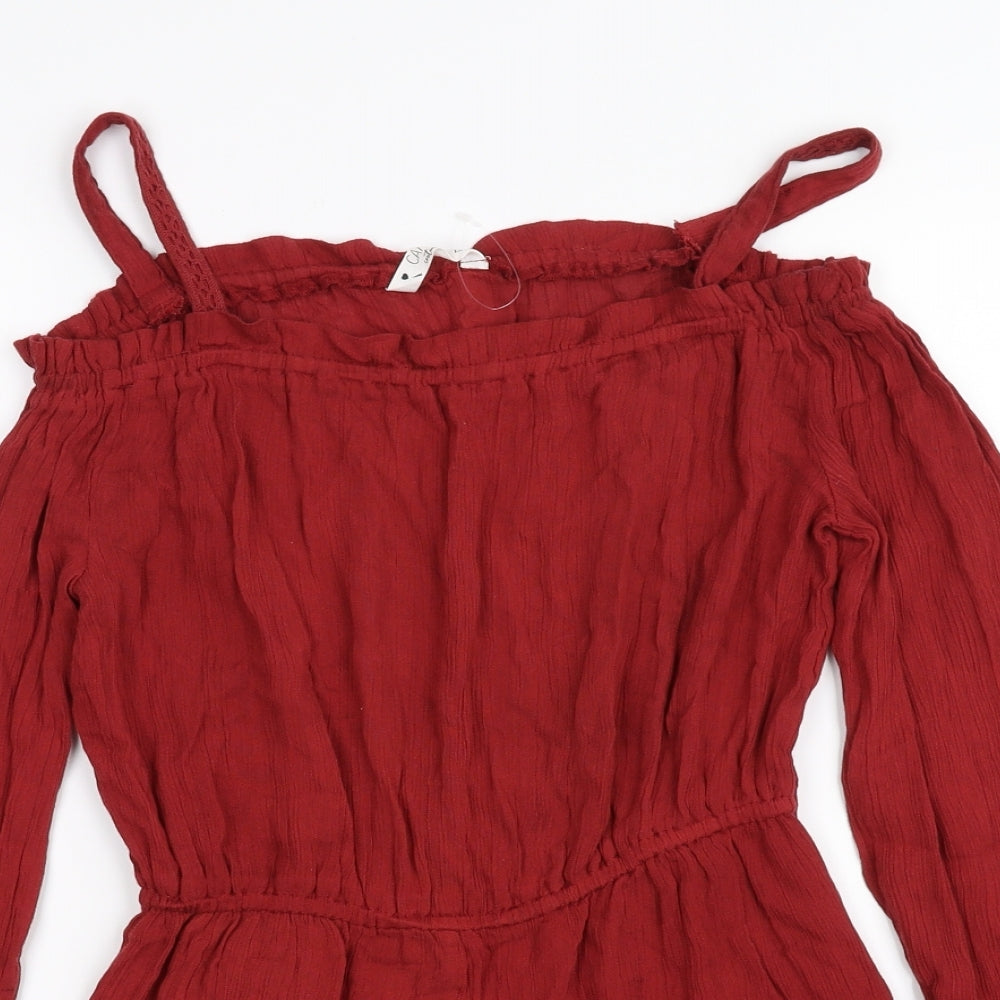 Candy Girls Red   Romper One-Piece Size 13 Years  - Bell Sleeves