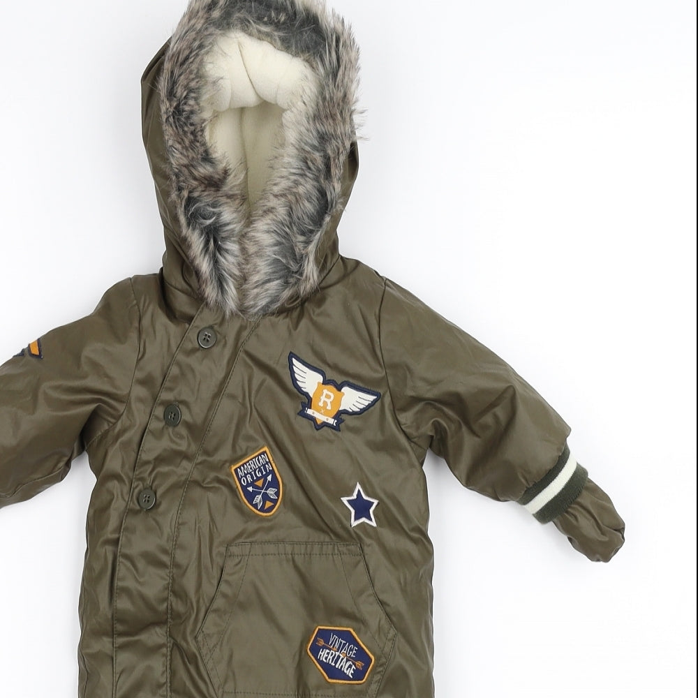 r baby  Green   Ski Jacket Snowsuit Size 0-3 Months  - Patchwork, gloves
