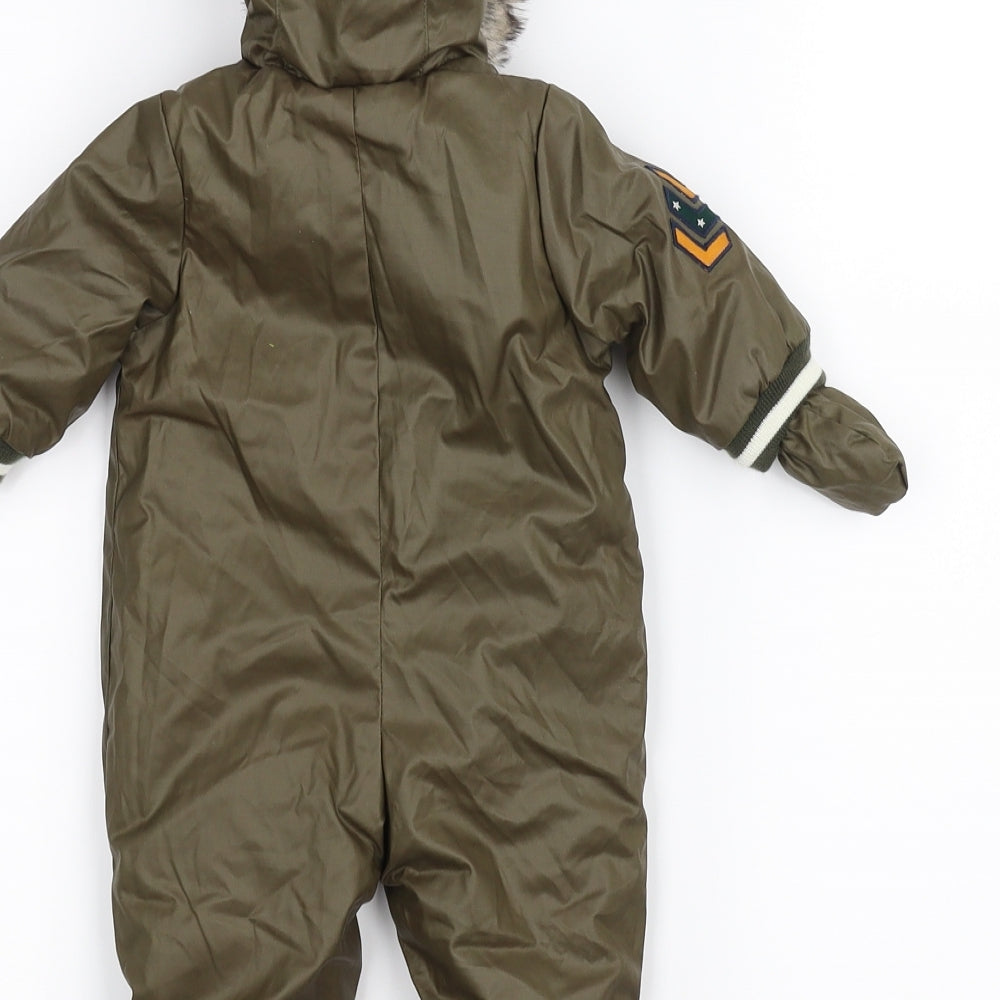 r baby  Green   Ski Jacket Snowsuit Size 0-3 Months  - Patchwork, gloves
