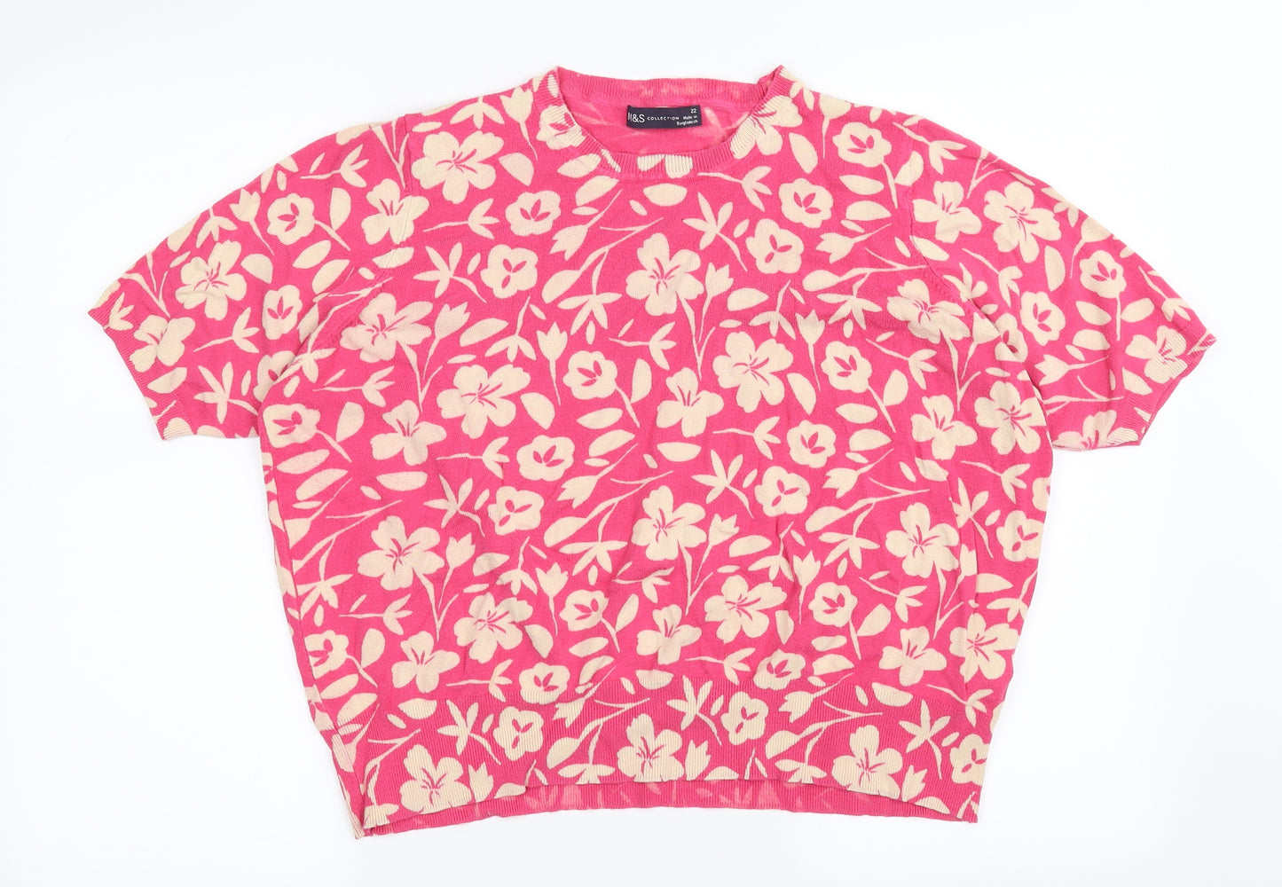 M&S Womens Pink Floral  Basic T-Shirt Size 22