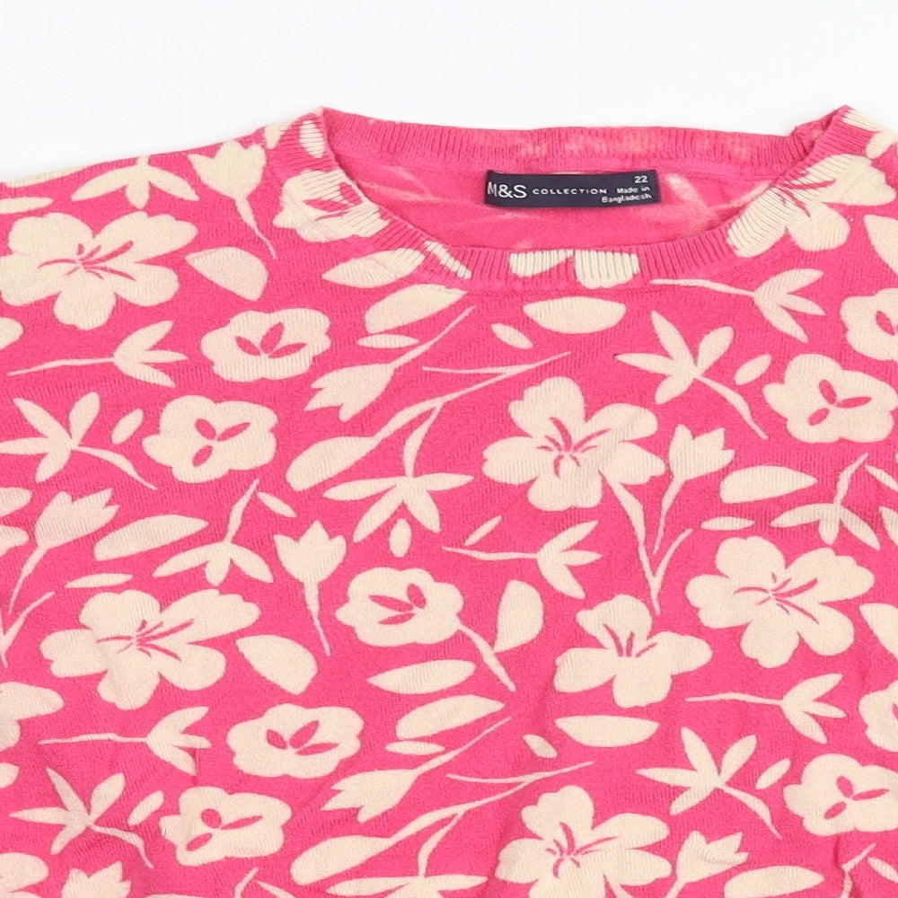M&S Womens Pink Floral  Basic T-Shirt Size 22