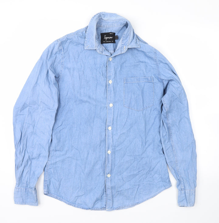 Topman Mens Blue Button-Up Size S