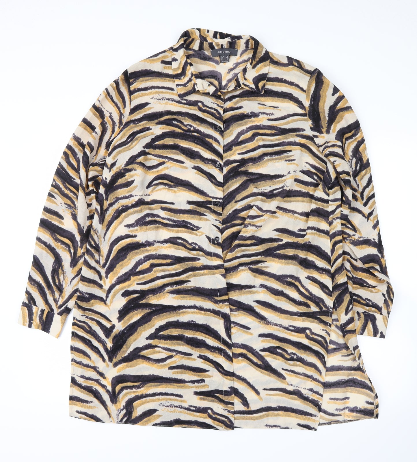 Primark Womens Yellow Animal Print  Basic Button-Up Size 16