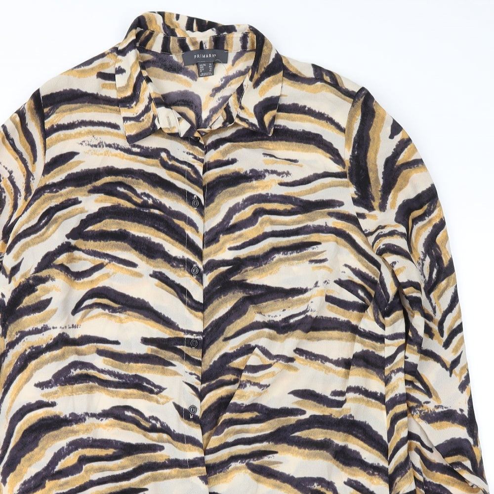 Primark Womens Yellow Animal Print  Basic Button-Up Size 16