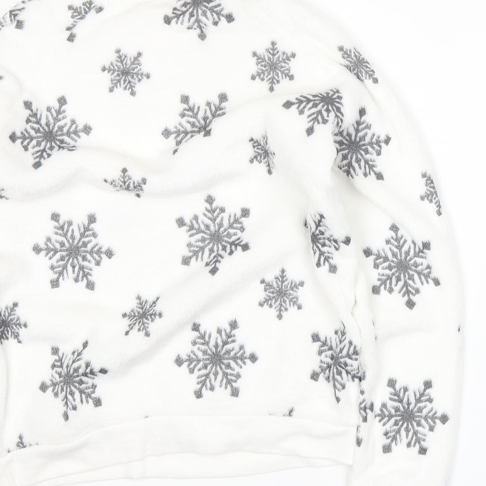 Primark Womens White  Fleece Top Pyjama Top Size S