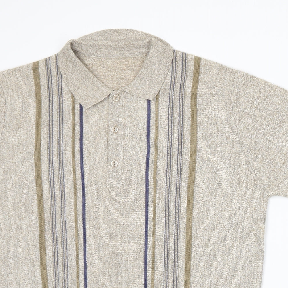 Marks and Spencer Mens Beige Striped   Polo Size M