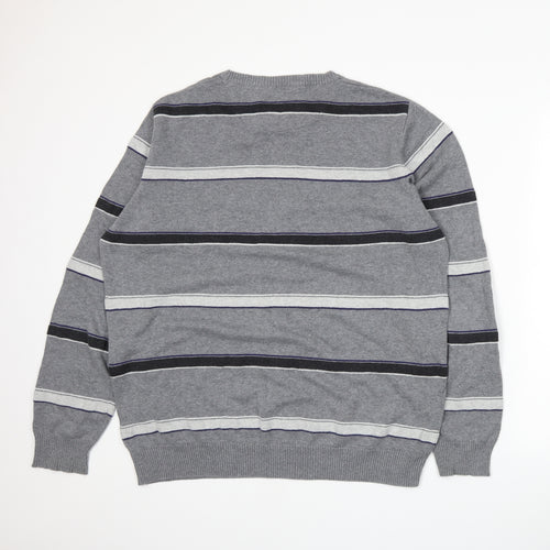 Atlantic Bay Mens Grey Striped Knit Pullover Jumper Size XL