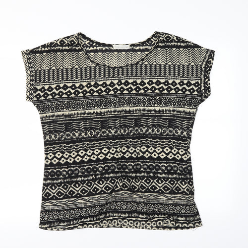Encuentro Womens Black Geometric  Basic T-Shirt Size M