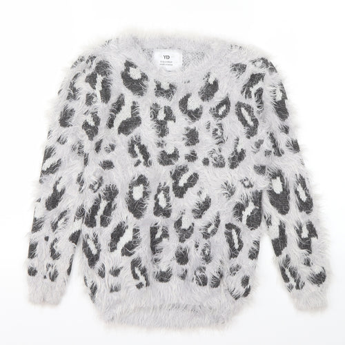 YD Girls Grey Animal Print  Pullover Jumper Size 8-9 Years