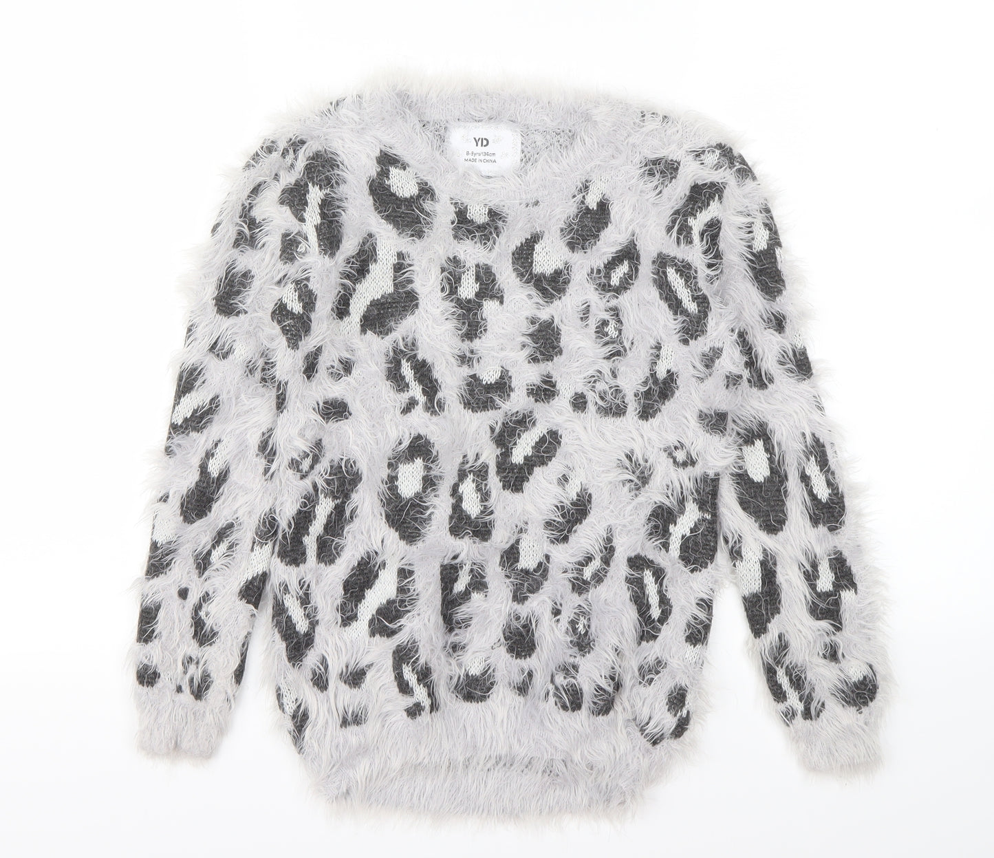 YD Girls Grey Animal Print  Pullover Jumper Size 8-9 Years