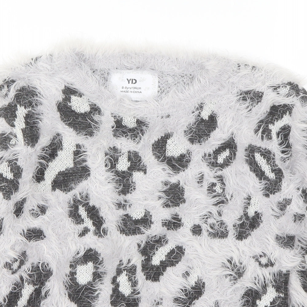YD Girls Grey Animal Print  Pullover Jumper Size 8-9 Years