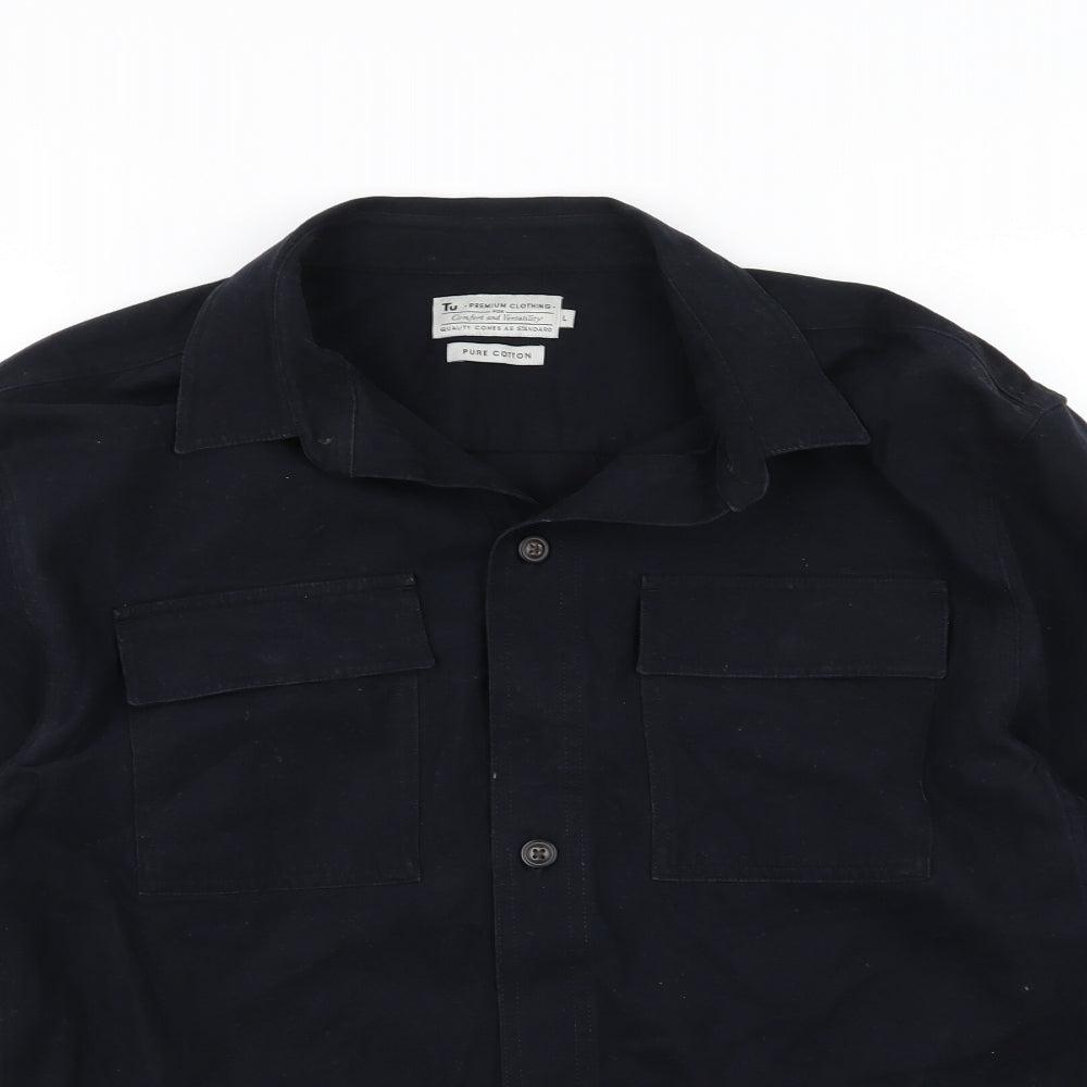 TU Mens Black  Denim  Button-Up Size L