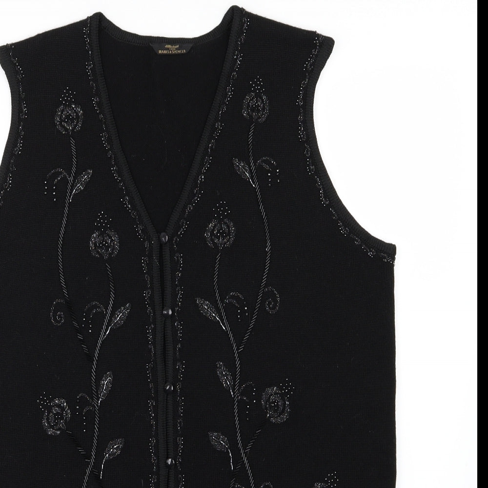 Marks and Spencer Womens Black Floral Knit Cardigan Jumper Size 18