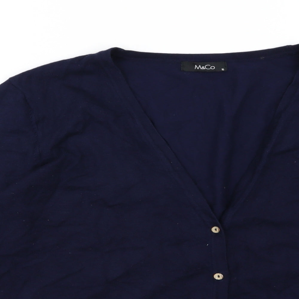 M&Co Womens Blue  Knit Cardigan Jumper Size 16