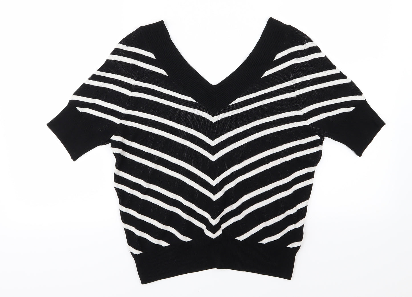 Marks and Spencer Womens Black Striped Knit Pullover Jumper Size 14
