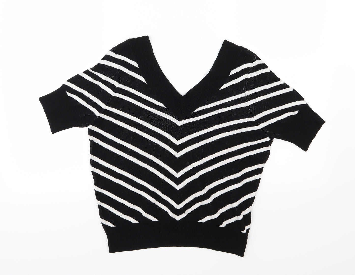 Marks and Spencer Womens Black Striped Knit Pullover Jumper Size 14