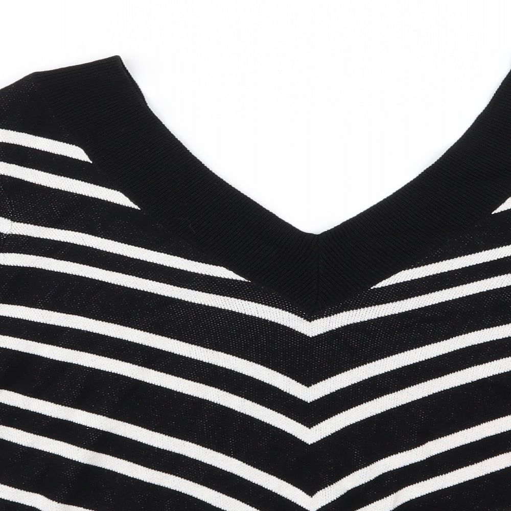 Marks and Spencer Womens Black Striped Knit Pullover Jumper Size 14