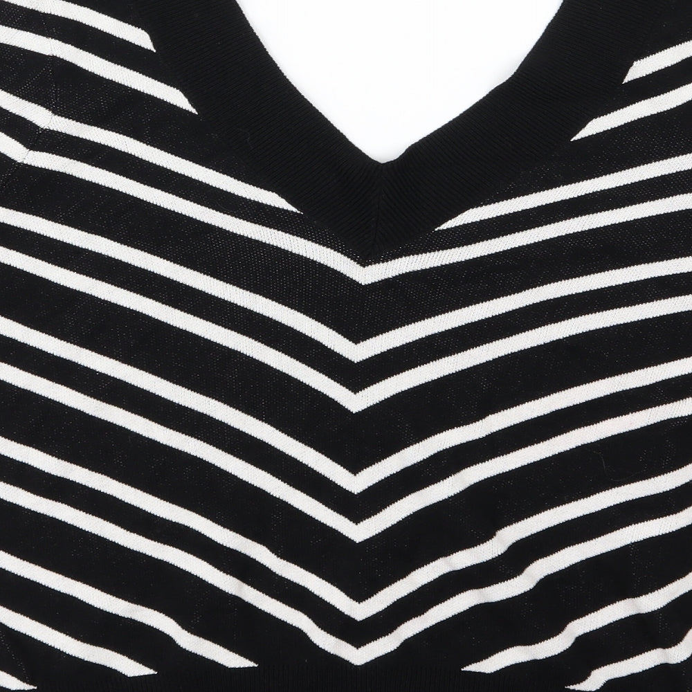 Marks and Spencer Womens Black Striped Knit Pullover Jumper Size 14