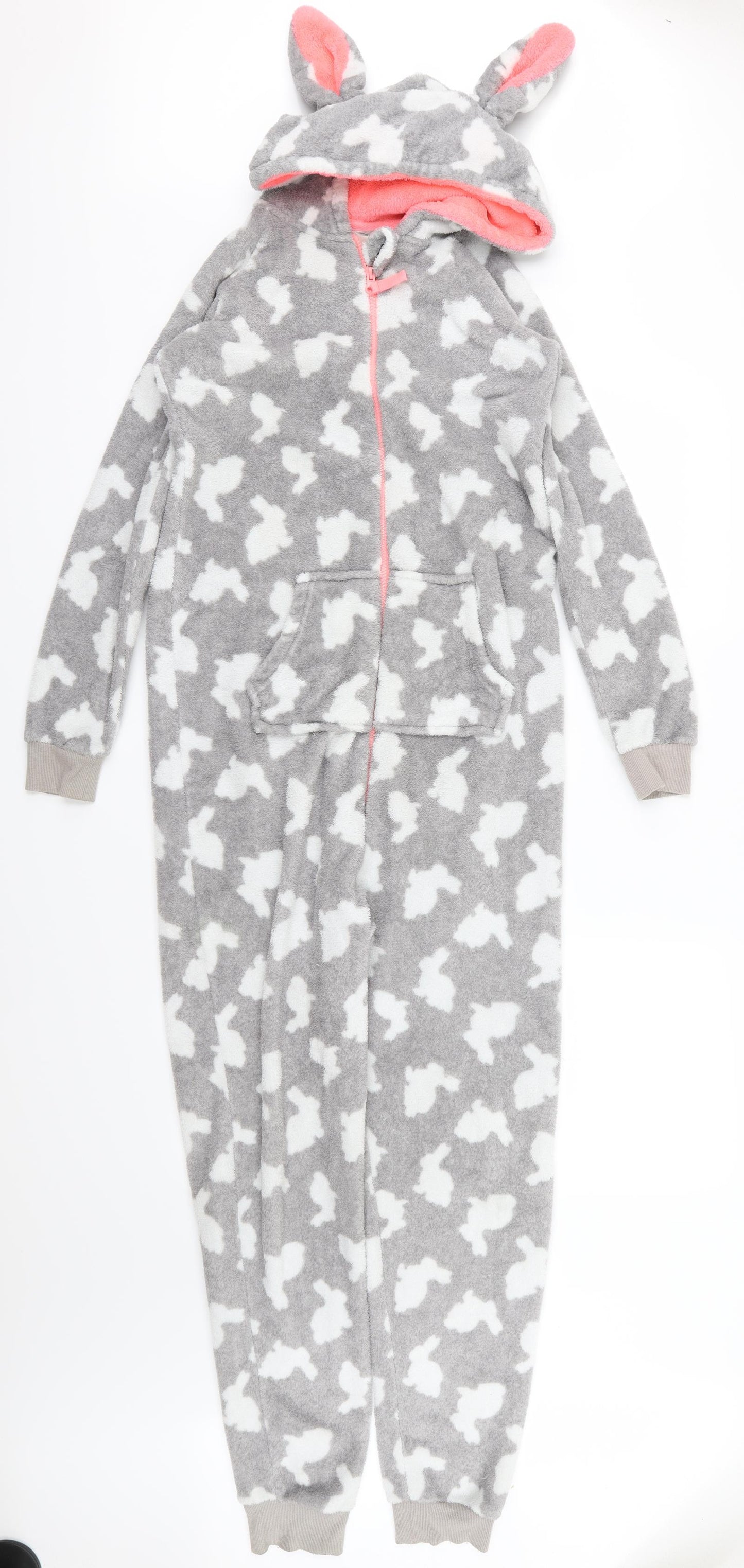 Primark Womens Grey  Fleece  One Piece Size S  - Rabbit print