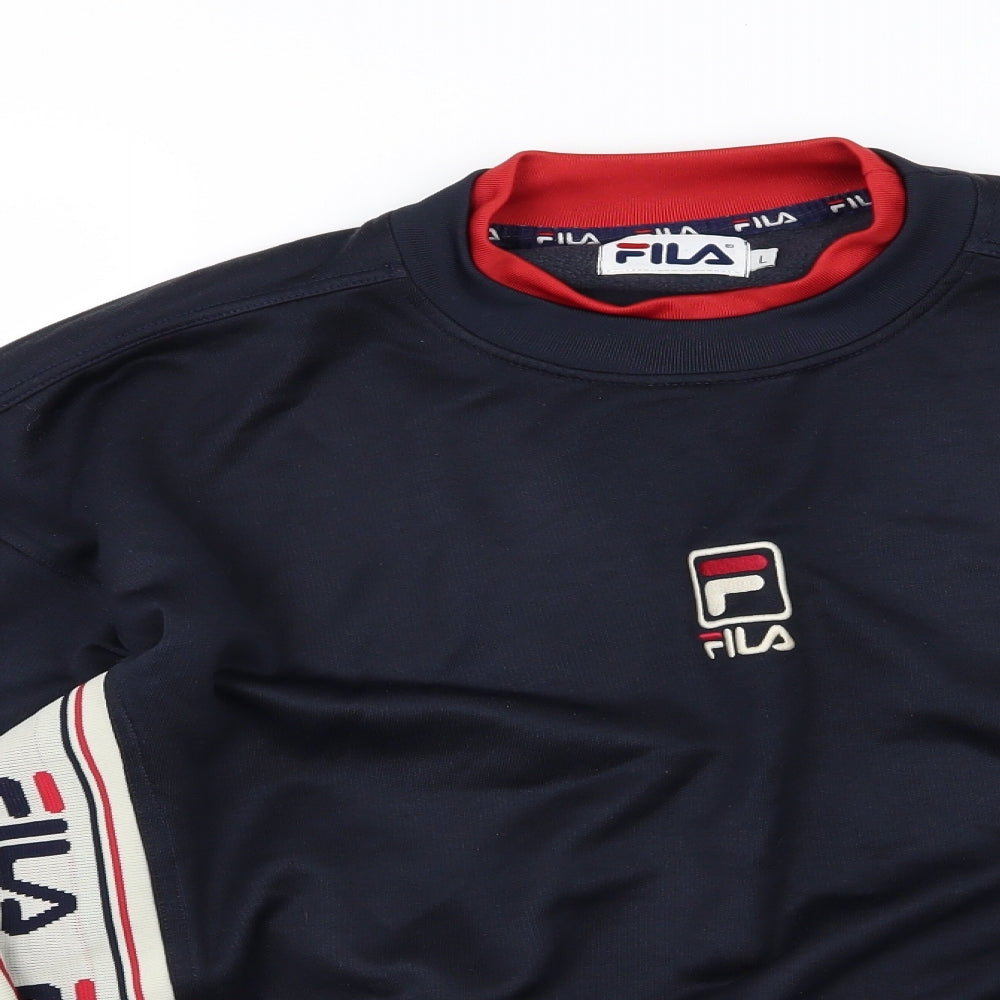 FILA Mens Blue Striped Jersey Pullover Sweatshirt Size L