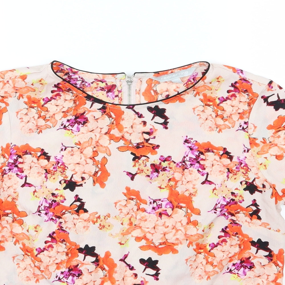 Red Herring Womens Pink Floral Chiffon Basic T-Shirt Size 10