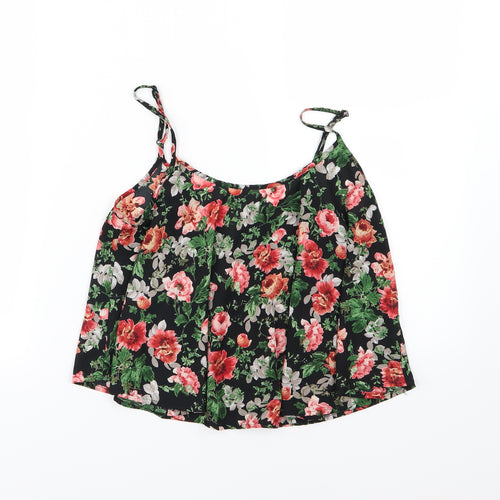 Ambiance Apparel Womens Black Floral Chiffon Basic Blouse Size M
