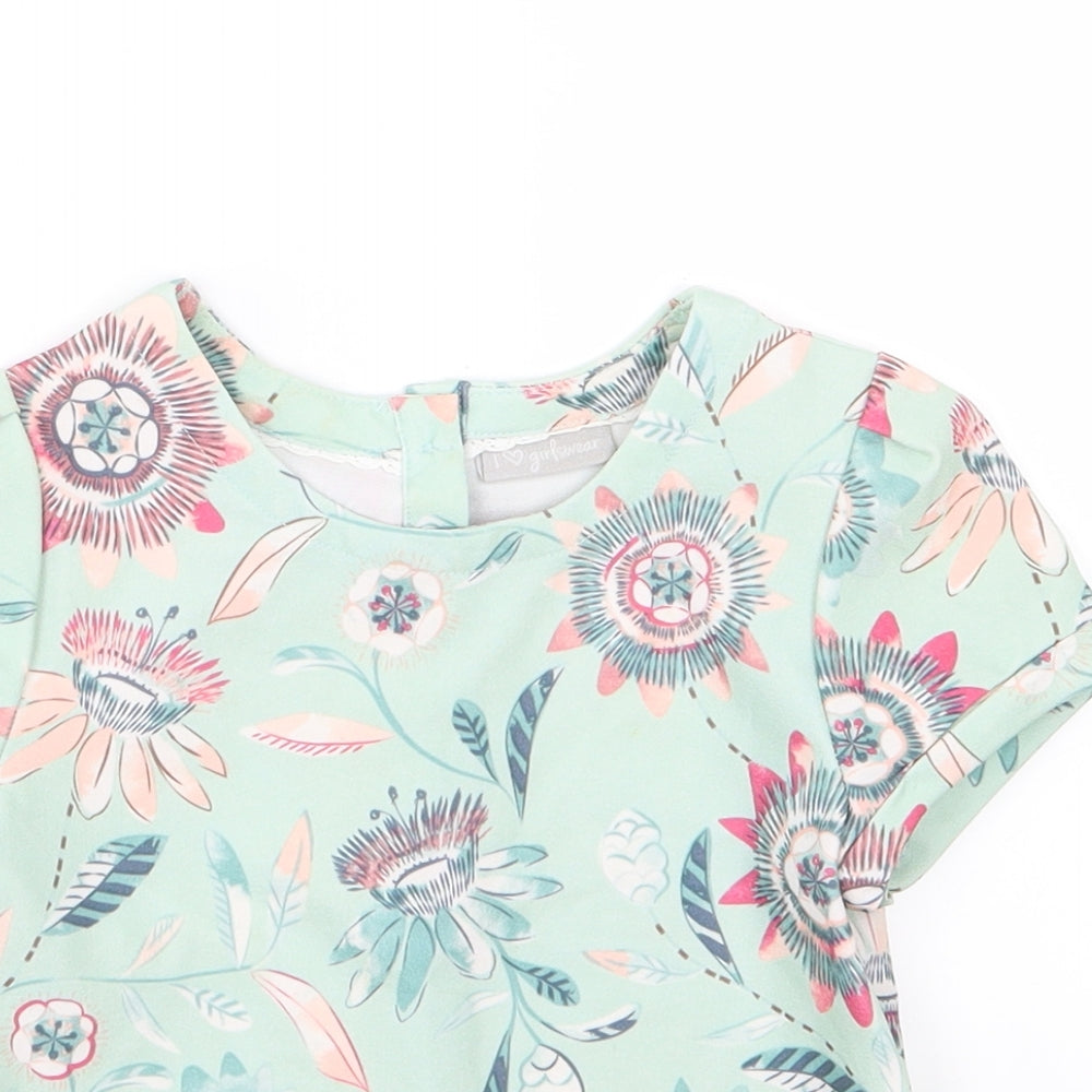 Matalan Girls Green Floral  Basic T-Shirt Size 5 Years