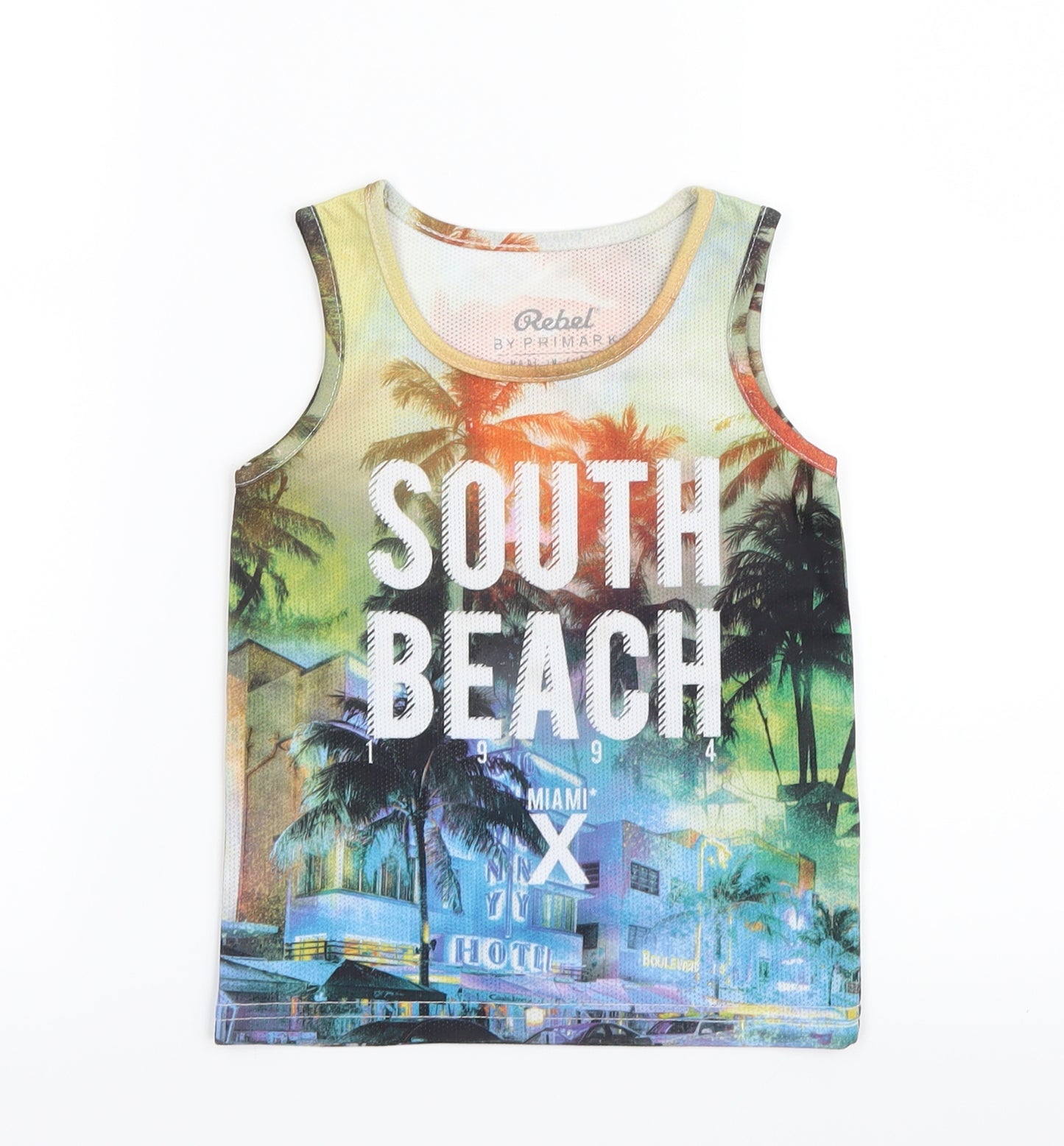 Primark Boys Green Geometric  Basic Tank Size 3-4 Years