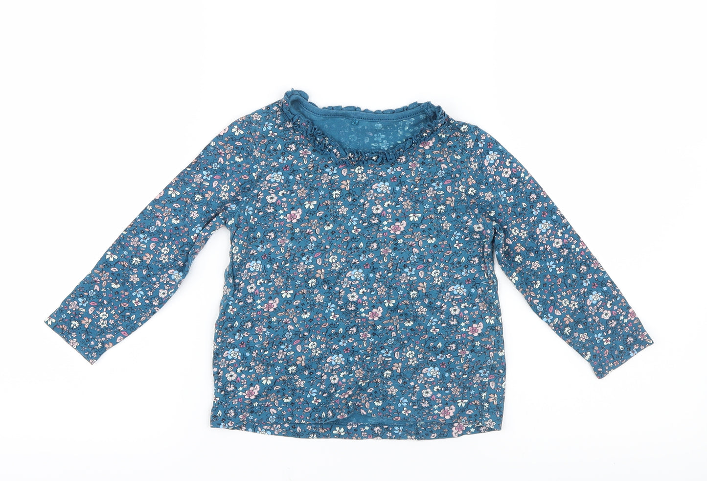 George  Girls Blue Floral  Basic T-Shirt Size 18-24 Months  - Frill neck
