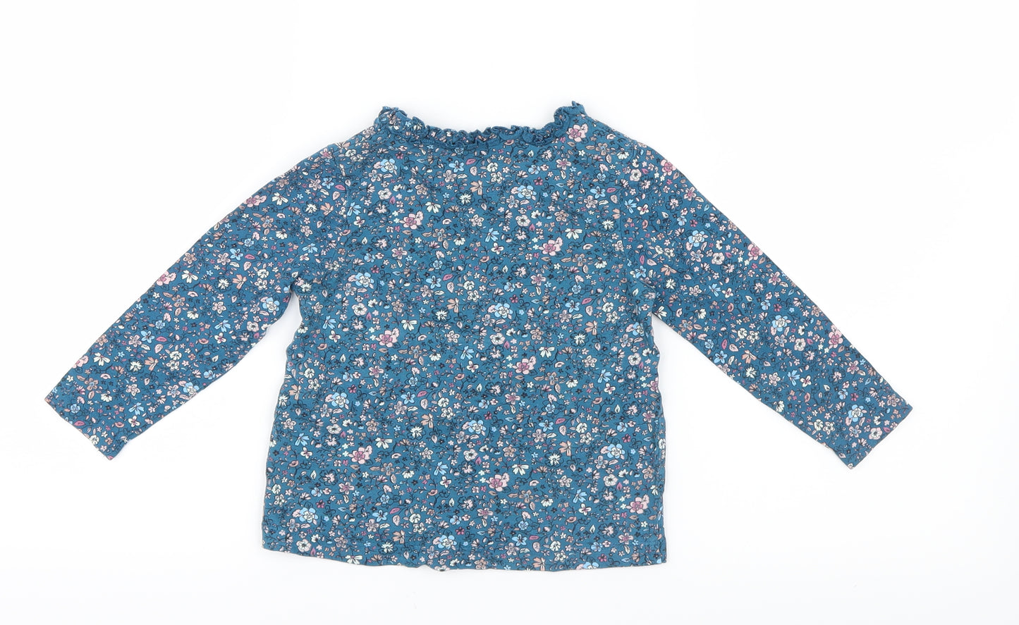 George  Girls Blue Floral  Basic T-Shirt Size 18-24 Months  - Frill neck