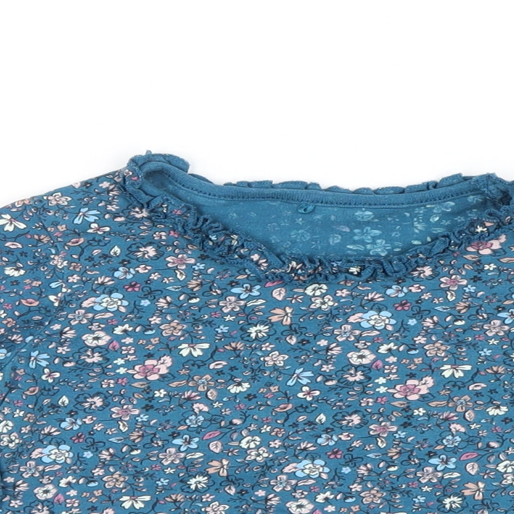 George  Girls Blue Floral  Basic T-Shirt Size 18-24 Months  - Frill neck