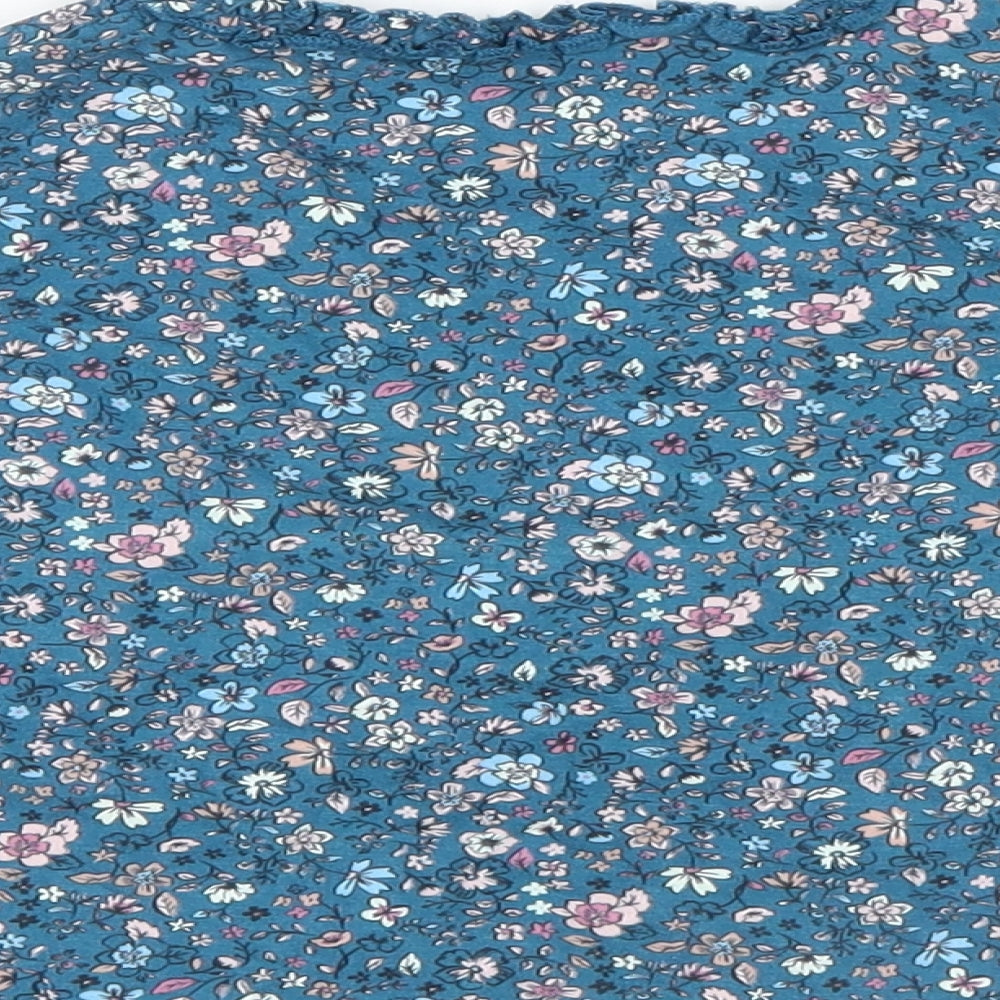 George  Girls Blue Floral  Basic T-Shirt Size 18-24 Months  - Frill neck