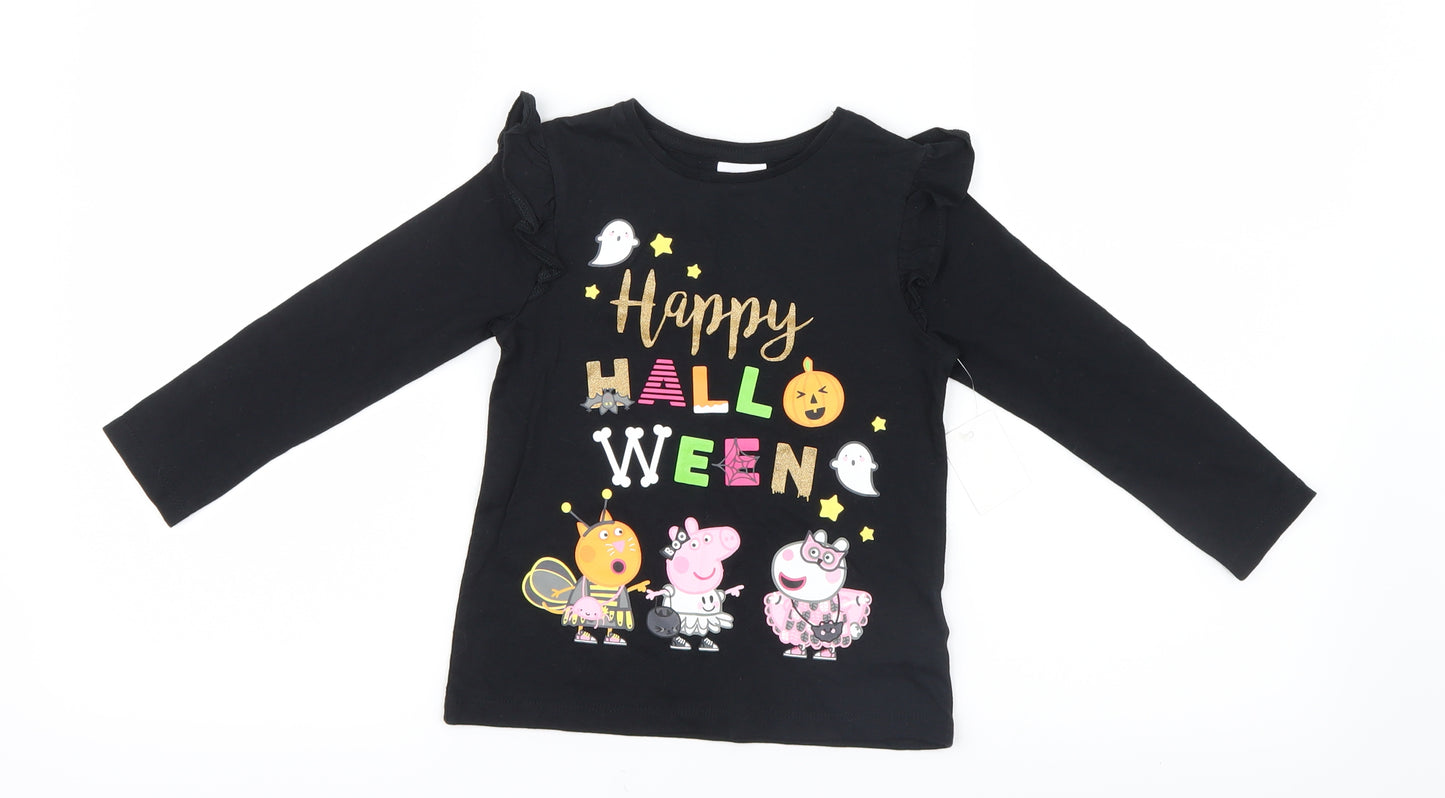Peppa Pig Girls Black   Basic T-Shirt Size 2-3 Years  - Halloween