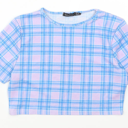 Boohoo Womens Purple Check  Cropped T-Shirt Size 14