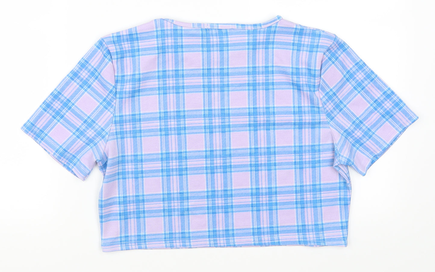 Boohoo Womens Purple Check  Cropped T-Shirt Size 14