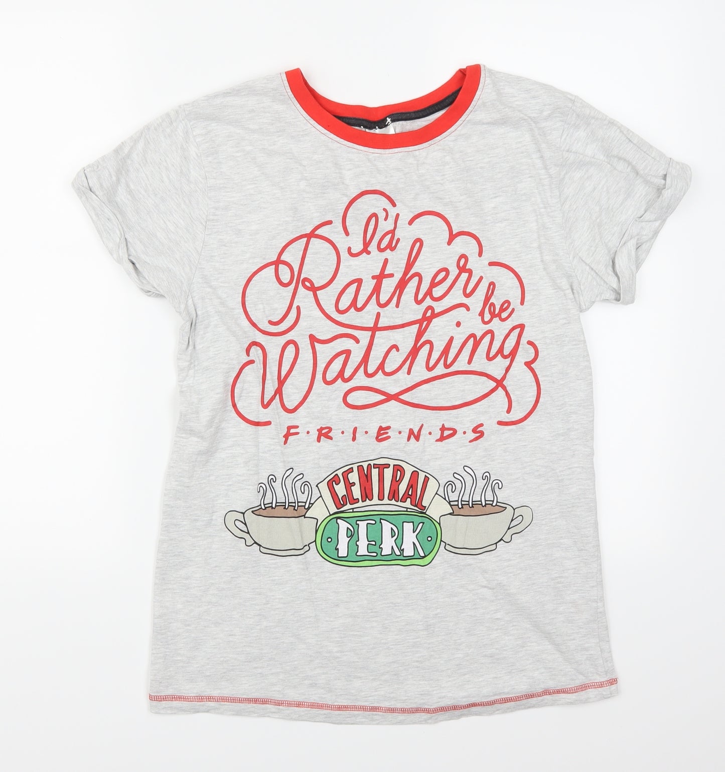 Preworn Womens Grey   Basic T-Shirt Size 12  - Friends Central Perk