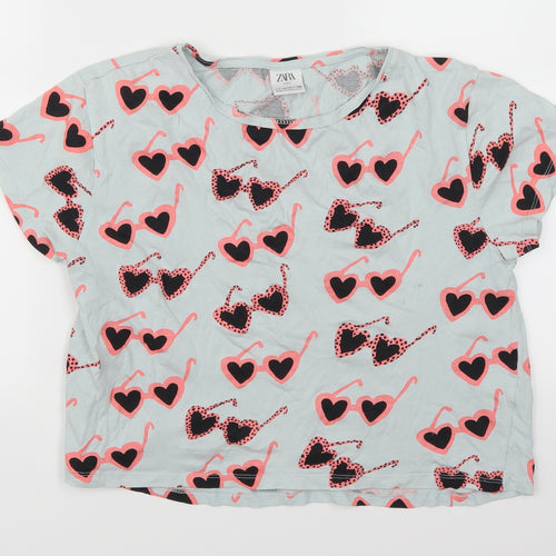 Zara Girls Blue   Basic T-Shirt Size 13-14 Years  - Pink Heart Sunglasses