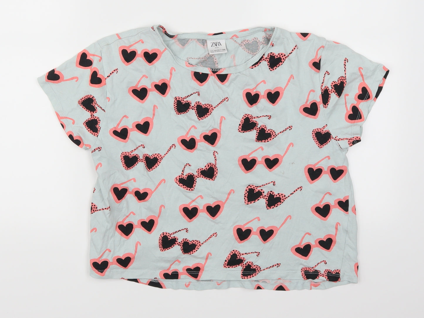 Zara Girls Blue   Basic T-Shirt Size 13-14 Years  - Pink Heart Sunglasses