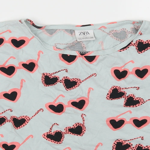 Zara Girls Blue   Basic T-Shirt Size 13-14 Years  - Pink Heart Sunglasses