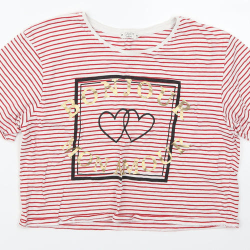 Candy Couture Girls Red Striped  Basic T-Shirt Size 16 Years  - Bonjour Mon Amour