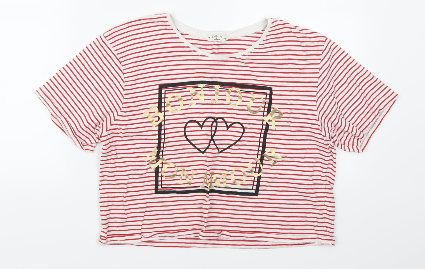 Candy Couture Girls Red Striped  Basic T-Shirt Size 16 Years  - Bonjour Mon Amour