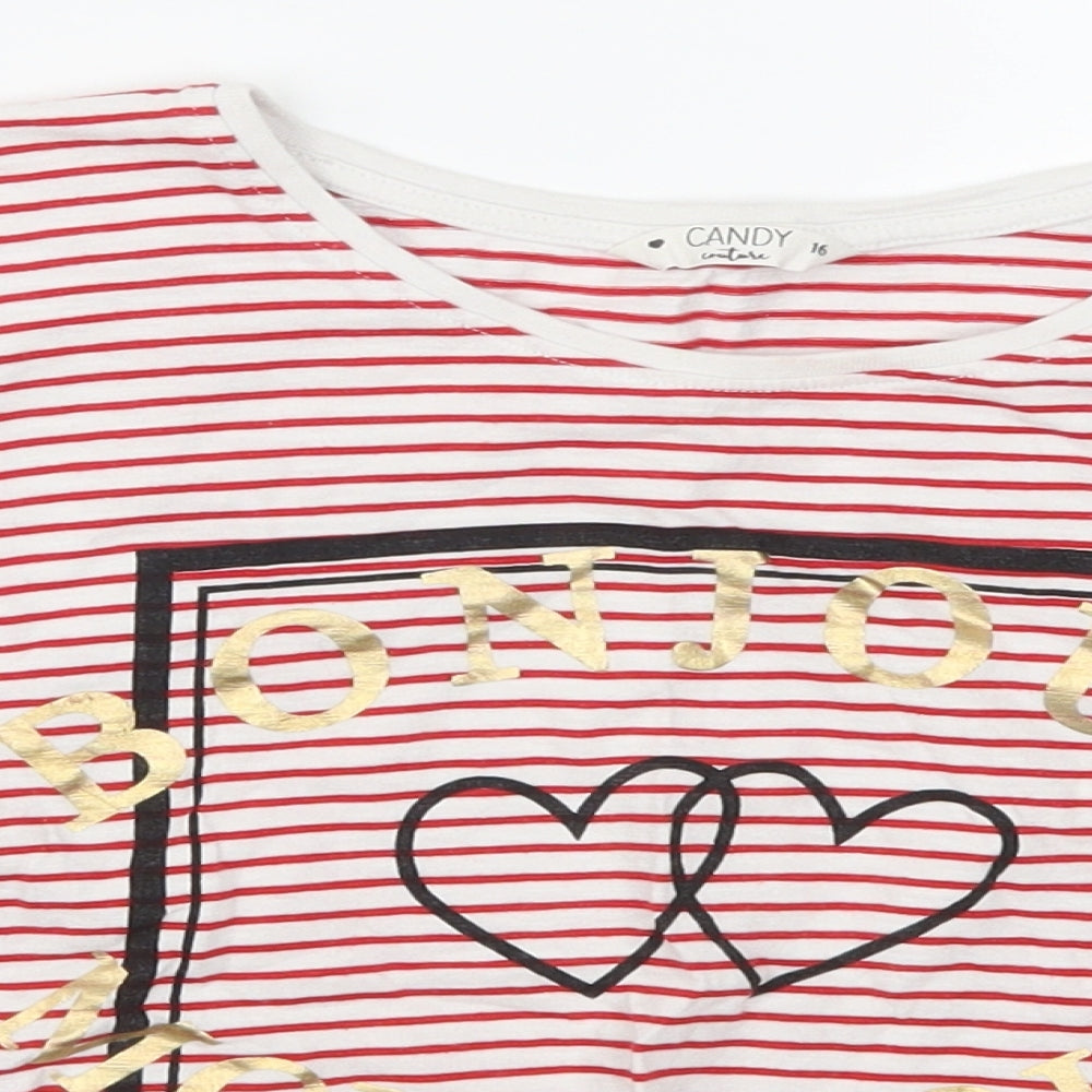 Candy Couture Girls Red Striped  Basic T-Shirt Size 16 Years  - Bonjour Mon Amour