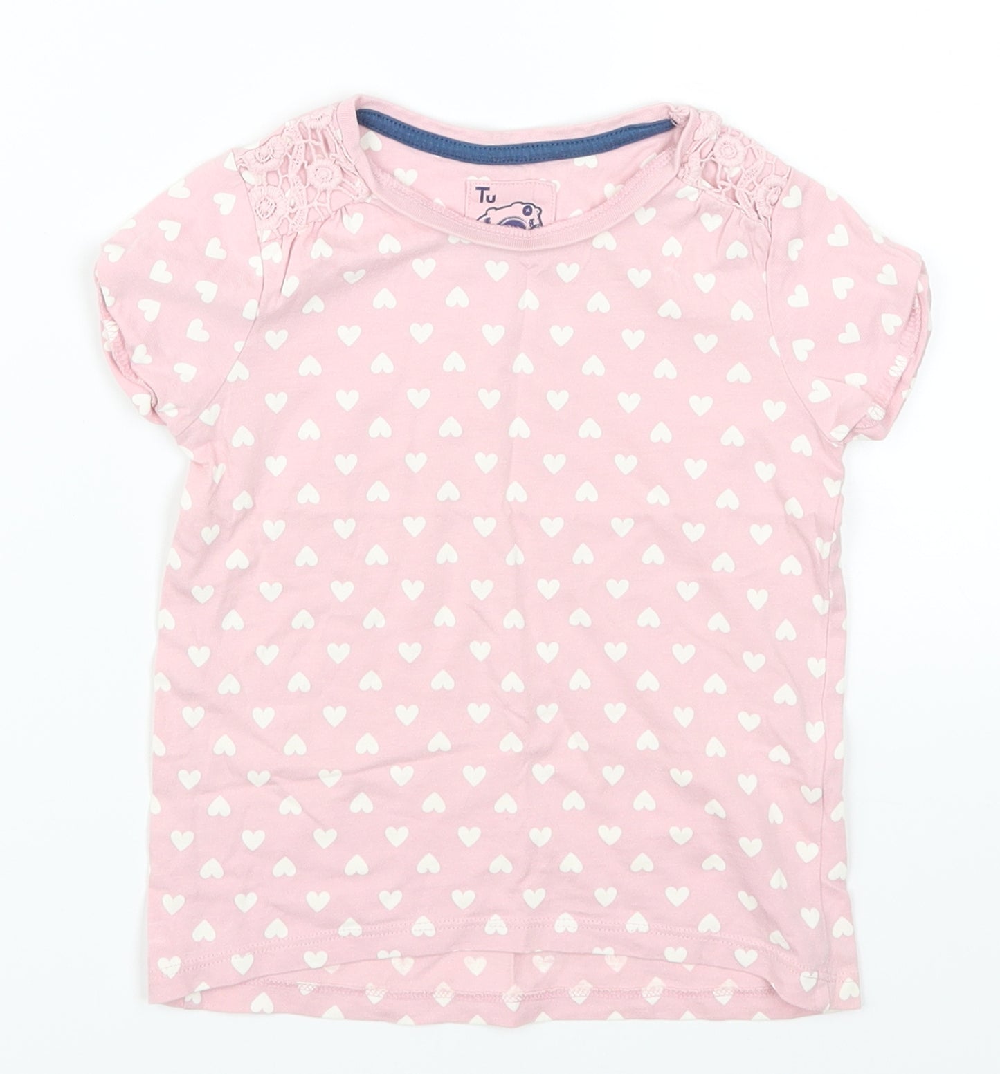 TU Girls Pink Geometric  Basic T-Shirt Size 2-3 Years  - Love Hearts