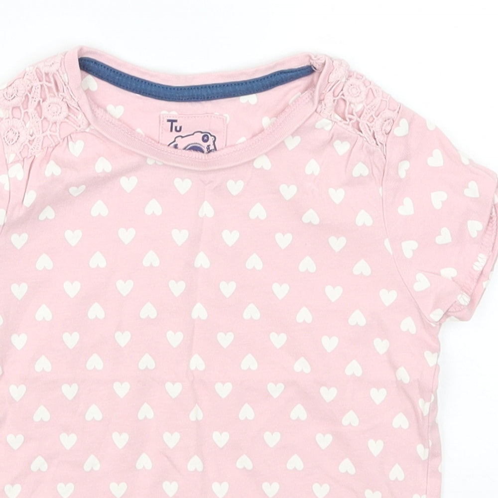 TU Girls Pink Geometric  Basic T-Shirt Size 2-3 Years  - Love Hearts