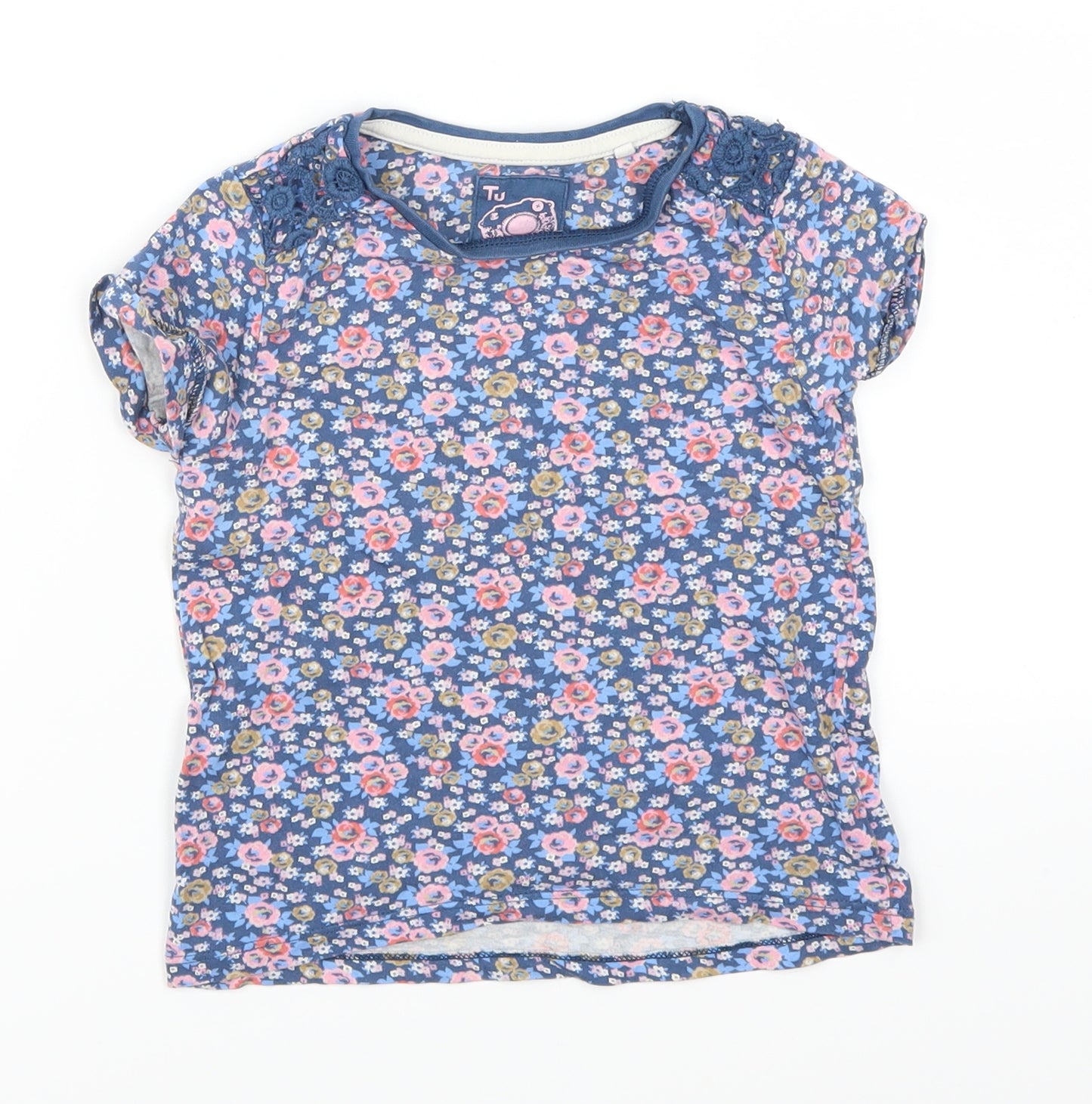 George Girls Blue Floral  Basic T-Shirt Size 2-3 Years