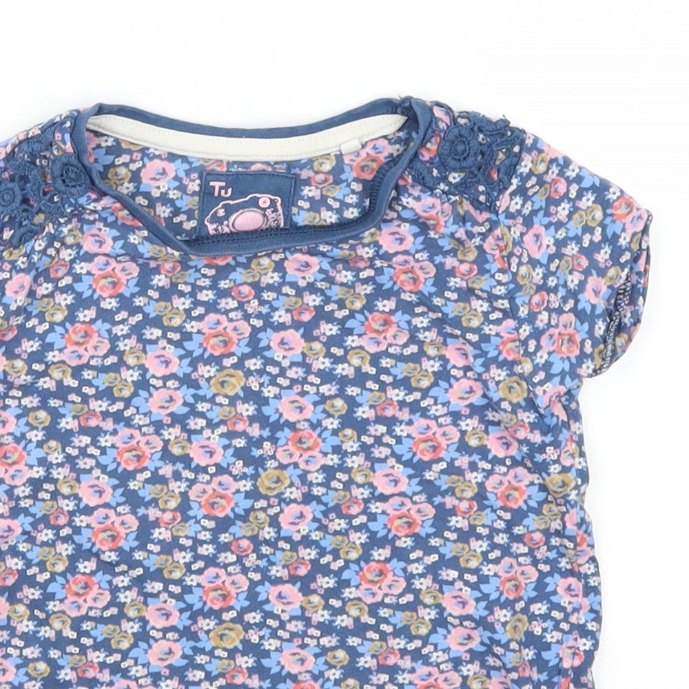 George Girls Blue Floral  Basic T-Shirt Size 2-3 Years