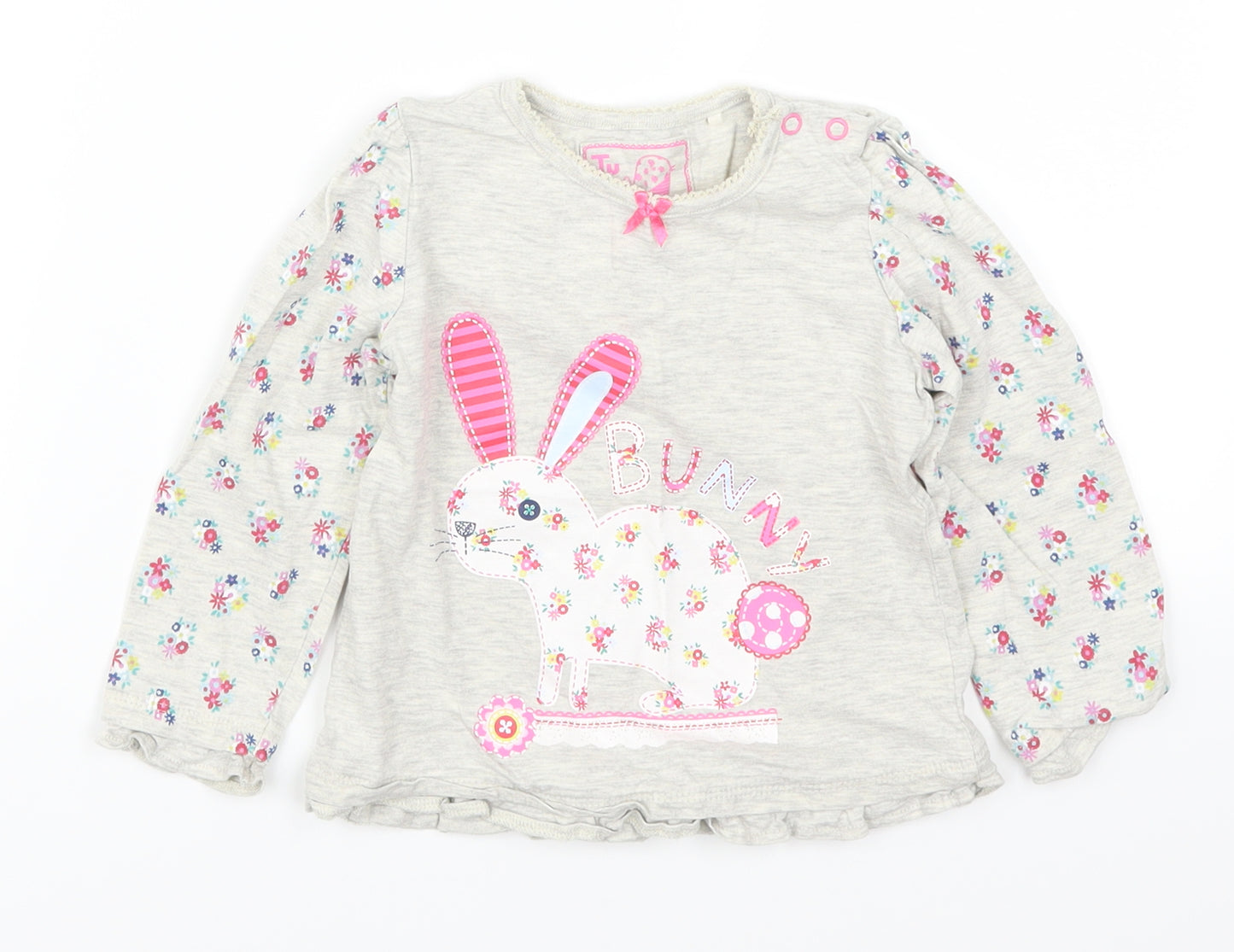 TU Girls Grey Floral  Basic T-Shirt Size 18-24 Months  - Bunny