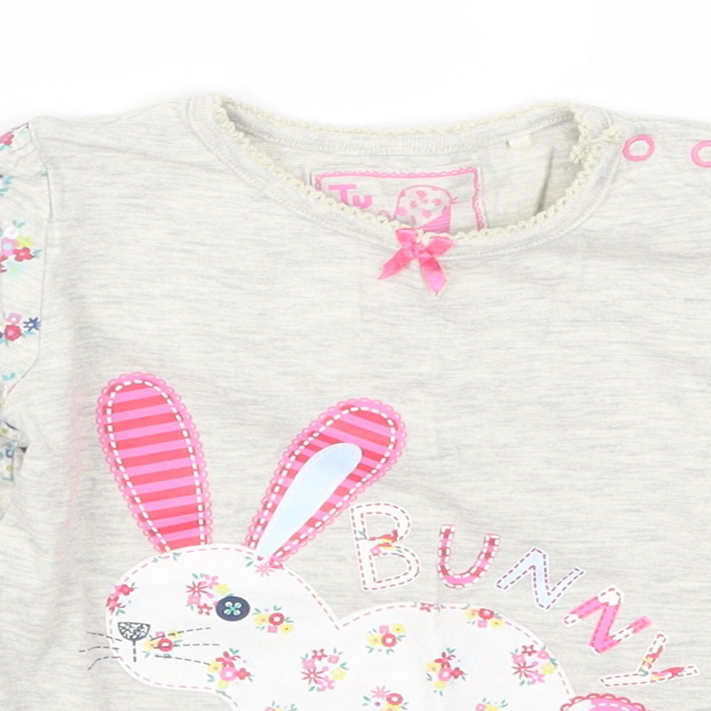 TU Girls Grey Floral  Basic T-Shirt Size 18-24 Months  - Bunny