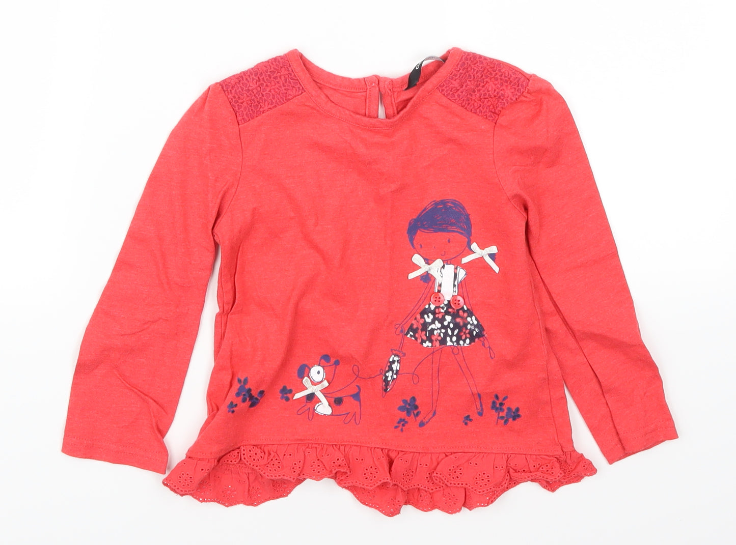 George Girls Red   Basic T-Shirt Size 2-3 Years  - Girl Puppy